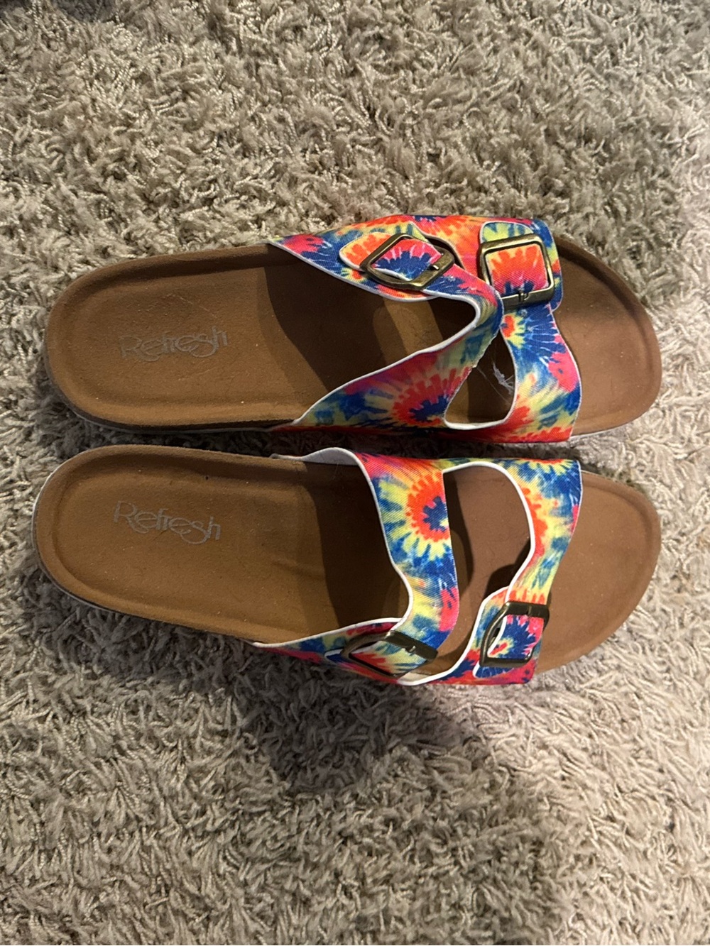 Refresh Multicolor Tie-Dye Double Buckle Slide Sandals